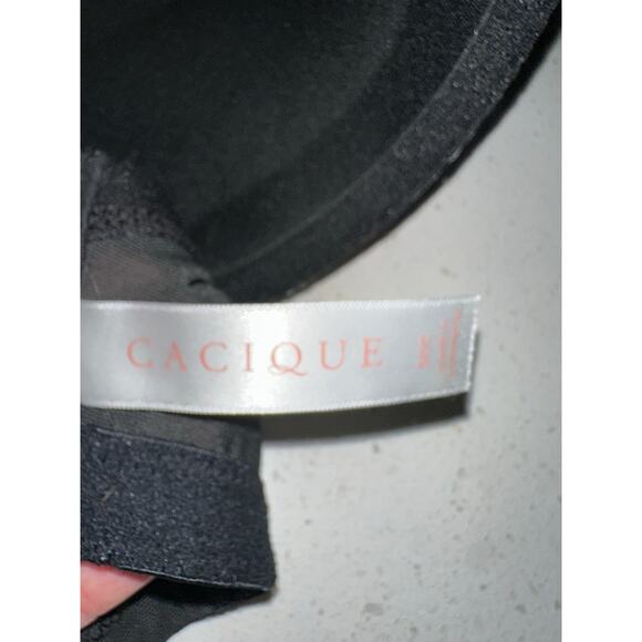 Cacique Bra Boost Plunge Black Gray lace overlay Adjustable strap 50 C - Picture 5 of 8